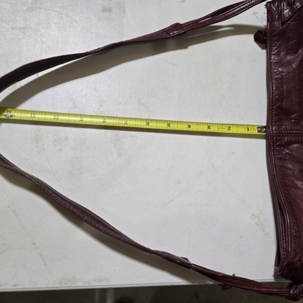 Elegant Burgundy Leather Shoulder Bag, 14x12x14 - Picture 10 of 13